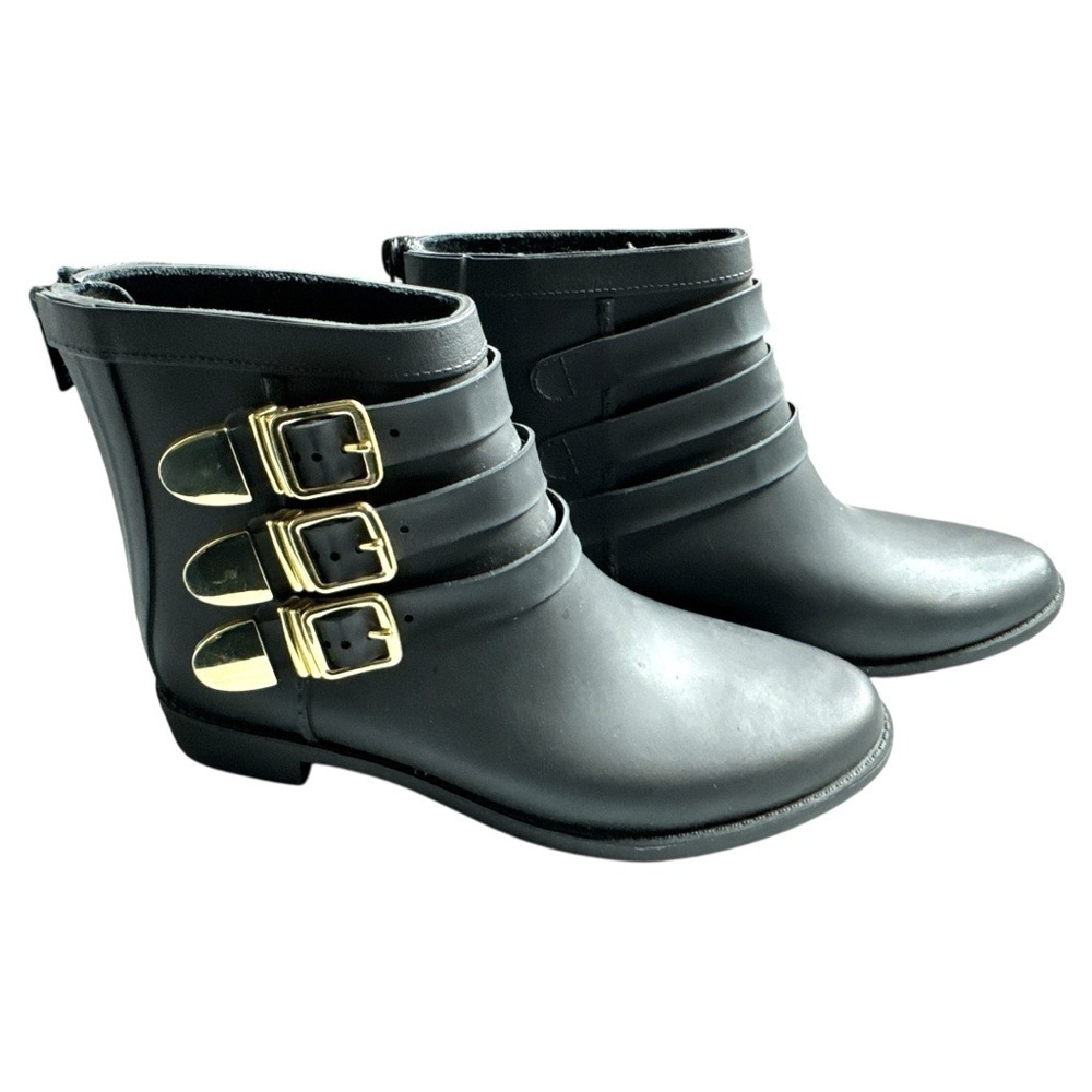 Loeffler Randall Fenton Black Rubber Rain Boots Size 6